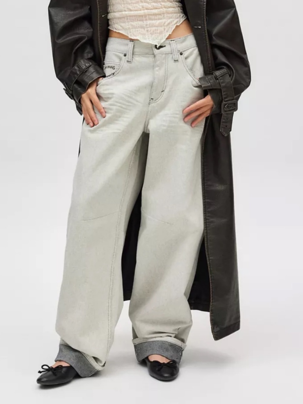 BDG Logan Turn Up Baggy Jean BLACK WHITE STATIC GREY
